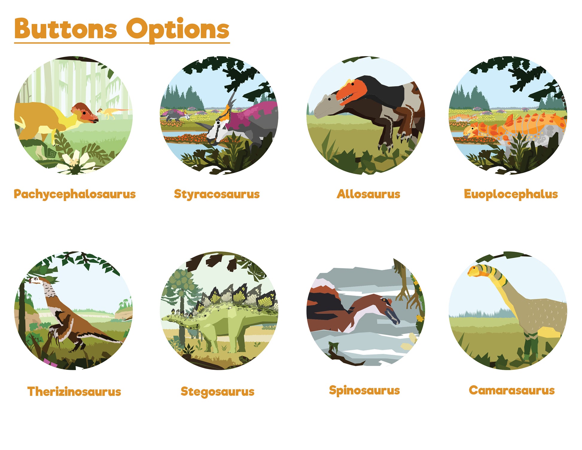 Dinosaur Scenes Pinback Buttons (Pick Your Dinosaur!)