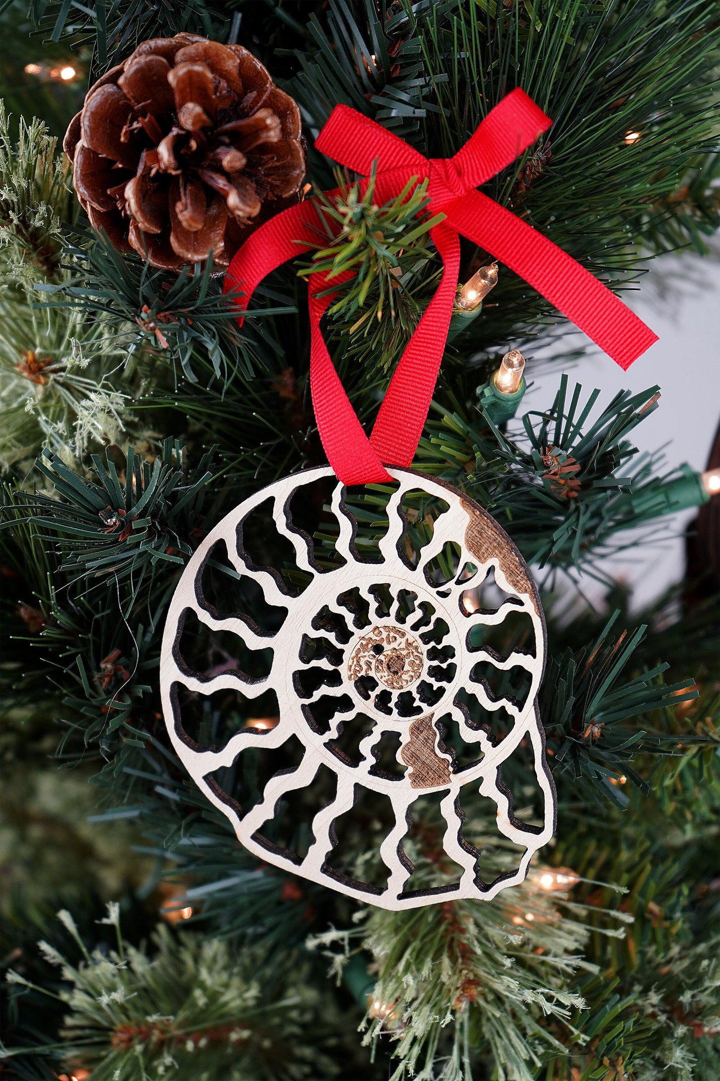 Wood Ammonite Crossection Ornament